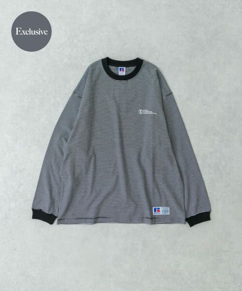 ＊＊URBAN RESEARCH / アーバンリサーチ Tシャツ | 『別注』RUSSELL ATHLETIC×UR　BORDER LONG SLEEVE T-SHIRT（BLACK）