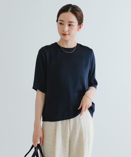 ＊＊URBAN RESEARCH / アーバンリサーチ シャツ・ブラウス | ハーフスリーブサテンブラウス（NAVY）