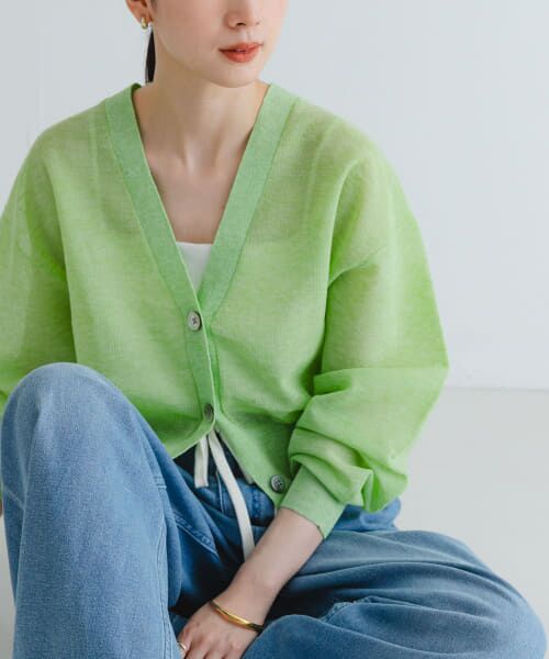 ＊＊URBAN RESEARCH / アーバンリサーチ カーディガン・ボレロ | new basic　リネン混スポンディッシュニットカーディガン（LIME）