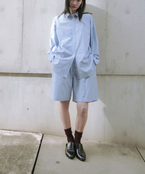 ＊＊URBAN RESEARCH / アーバンリサーチ ショート・ハーフ・半端丈パンツ | new basic　インドスビンコットンストライプハーフパンツ（BLUE）