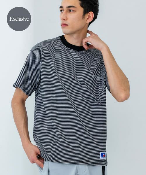 ＊＊URBAN RESEARCH / アーバンリサーチ Tシャツ | 『別注』RUSSELL ATHLETIC×UR　BORDER SHORT-SLEEVE TEE（BLACK）