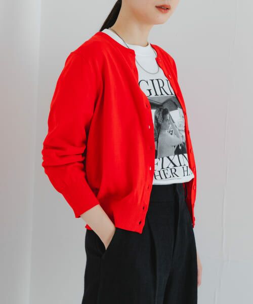 ＊＊URBAN RESEARCH / アーバンリサーチ カーディガン・ボレロ | new basic　ハイゲージクルーネックニットカーディガン（RED）