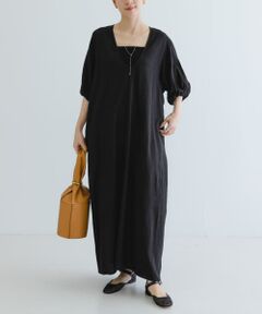 リネンレーヨンUネックワンピース