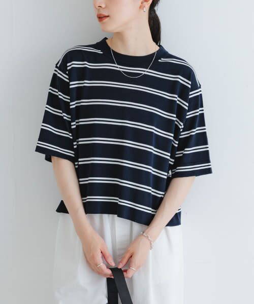 ＊＊URBAN RESEARCH / アーバンリサーチ Tシャツ | new basic　ハイゲージニットTシャツ（NAVY×OFF）