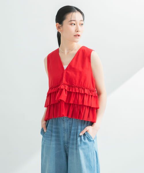 ＊＊URBAN RESEARCH / アーバンリサーチ シャツ・ブラウス | ノースリーブフリルブラウス（RED）