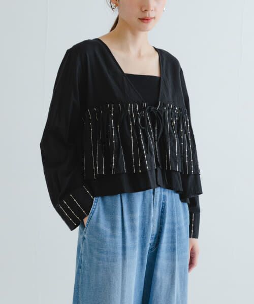 ＊＊URBAN RESEARCH / アーバンリサーチ シャツ・ブラウス | スパンコール刺繍ブラウス（BLACK）