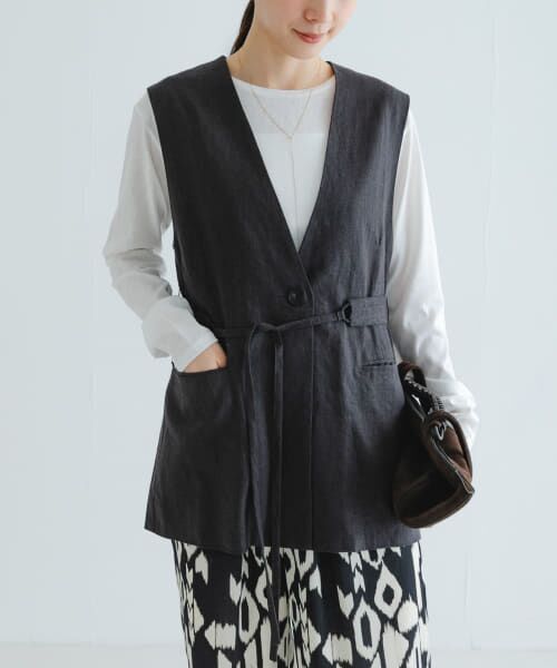 ＊＊URBAN RESEARCH / アーバンリサーチ ベスト | ベルトデザインリネンジレ（CHARCOAL）