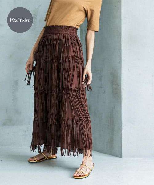 ＊＊URBAN RESEARCH / アーバンリサーチ スカート | 『別注』crinkle crinkle crinkle×UR　cottonvoilfringe sk（BROWN）