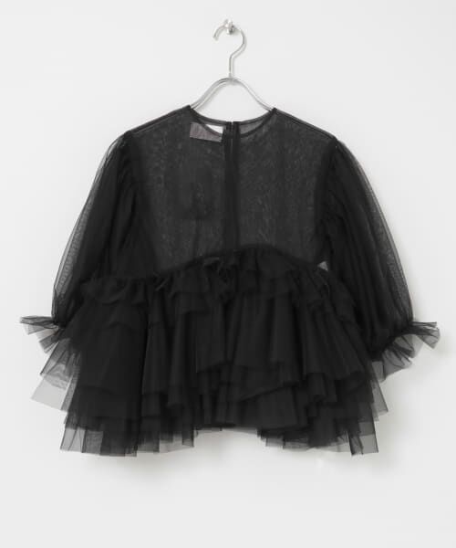 ＊＊URBAN RESEARCH / アーバンリサーチ シャツ・ブラウス | VIVIANO　Tulle Puff Sleeve Top（BLACK）
