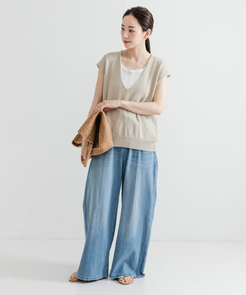 新品☆人気作家さん リネンベスト セール】 ◇アウトリンキングハイネックベスト （ニット