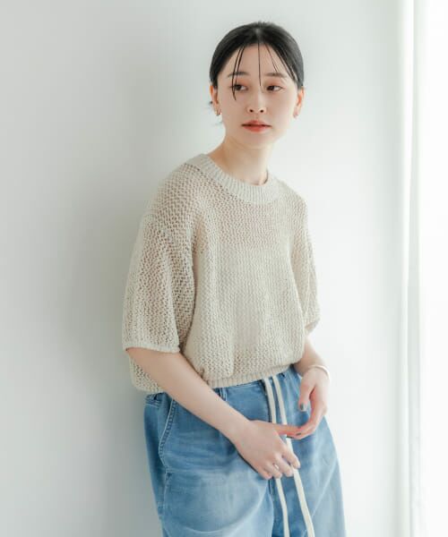 23区　リネンリリーニット　ネイビー　44 URBAN RESEARCH iD ストーンウォッシュダメージニット[UI47
