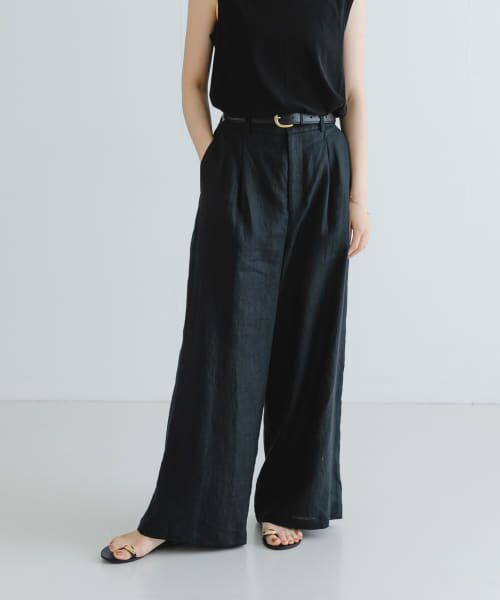 ＊＊URBAN RESEARCH / アーバンリサーチ その他パンツ | 『3サイズ展開』new basic　リネンイージーワイドスラックス（BLACK）