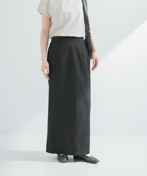 yuzu　新品2025シンプルリネン ロングスカート.M セール】 『2サイズ展開』リネン混ロングスカート （スカート