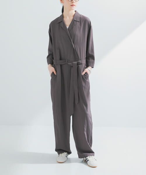 comm.arch ジャンプスーツ open collar belted assort l/s jump suit / 開襟ベルト付き