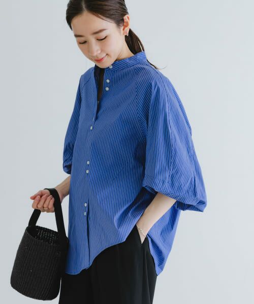 ＊＊URBAN RESEARCH / アーバンリサーチ シャツ・ブラウス | イレギュラーヘムスタンドカラーブラウス（BLUE.S）