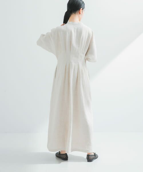 セール】 『2サイズ展開』タックデザインリネンワンピース
