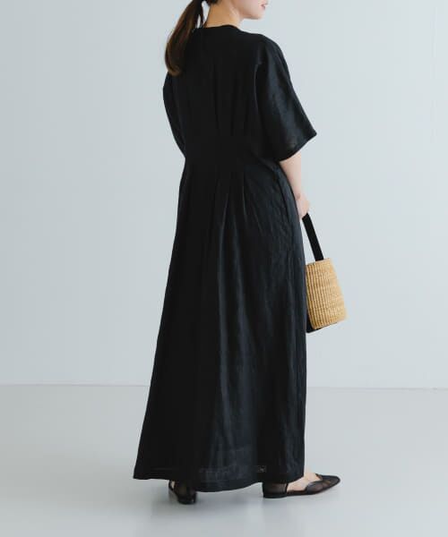セール】 『2サイズ展開』タックデザインリネンワンピース