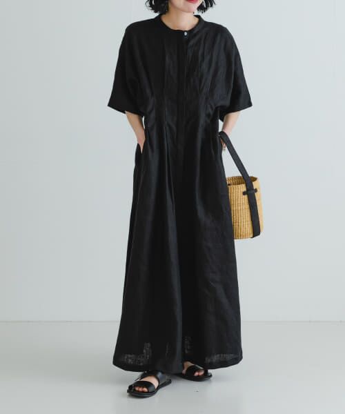 レザレクション　新品　Lサイズ ワンピース セール】 『2サイズ展開』タックデザインリネンワンピース