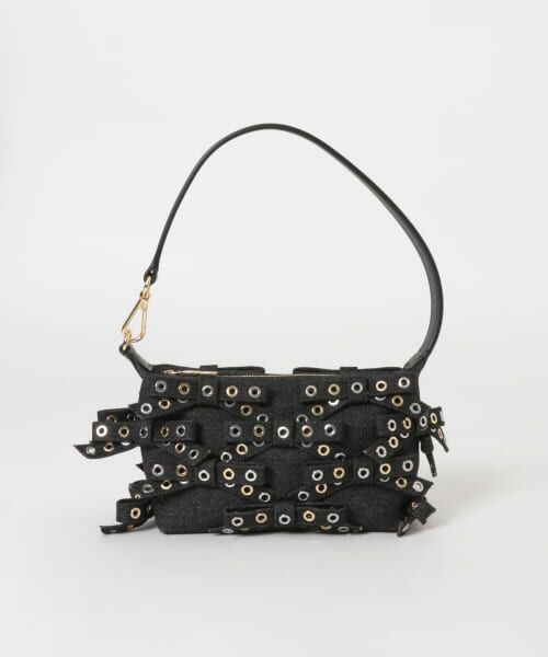 ＊＊URBAN RESEARCH / アーバンリサーチ ハンドバッグ | GANNI　Pouch Eyelet Mix Denim（Black）
