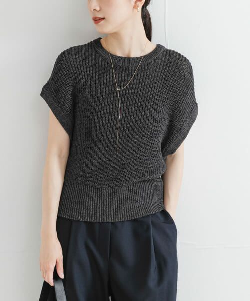 ＊＊URBAN RESEARCH / アーバンリサーチ ベスト | ペーパーヤーンフレンチスリーブニット（CHARCOAL）