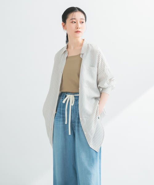 ＊＊URBAN RESEARCH / アーバンリサーチ シャツ・ブラウス | new basic　レーヨンシルクストライプオーバーシャツ（OFF×BLK）