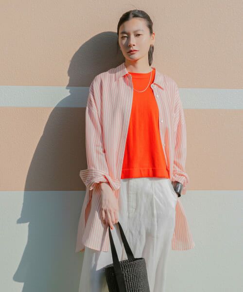 ＊＊URBAN RESEARCH / アーバンリサーチ シャツ・ブラウス | new basic　レーヨンシルクストライプオーバーシャツ（IVORY×RED）