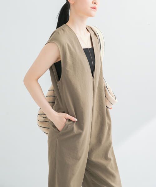 -@フォロワー割　Dhal ブラックリネン オールインワン セール】 リネンライクオールインワン （サロペット