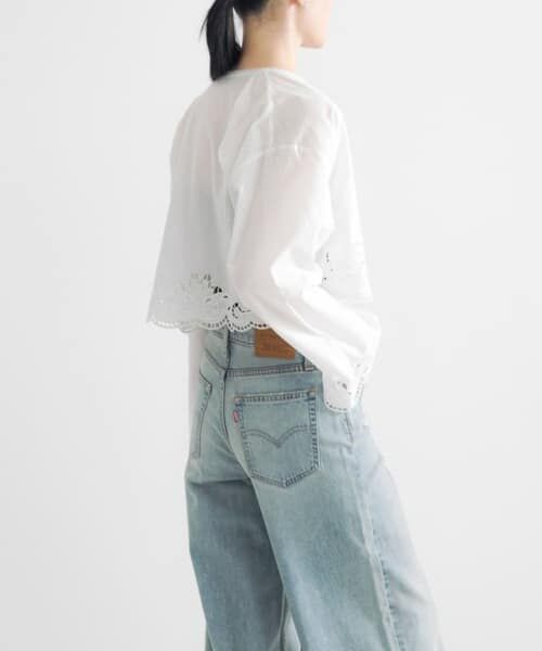 5210【極美品】45R　カットワーク×天竺ブラウス　半袖ブラウス　刺繍　白 5210【極美品】45R カットワーク×天竺ブラウス 半袖ブラウス