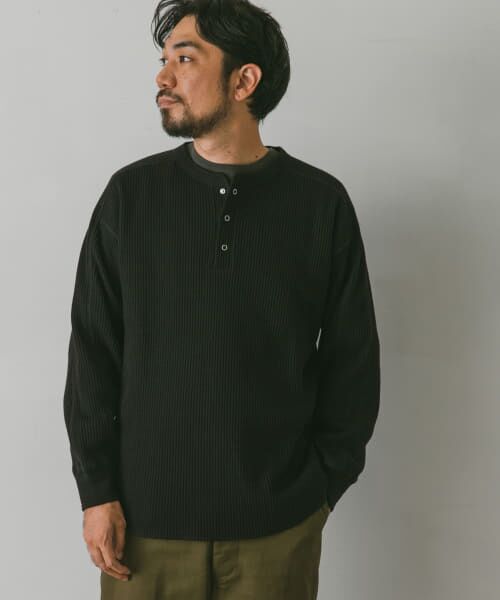 CHARCOAL】『UR TECH』 ワッフルヘンリーネック Tシャツ-