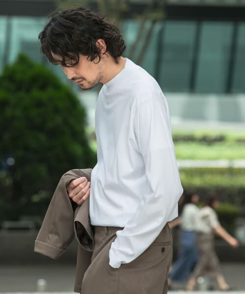 【GRY-NVY】『抗菌/防臭』LIFE STYLE TAILOR シルケットポンチストレッチ長袖Tシャツ
