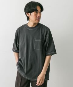 配色ステッチクルーネックポケットTシャツ