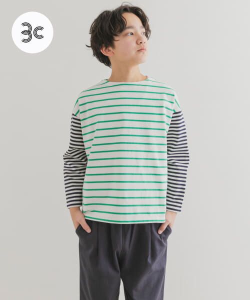 URBAN RESEARCH DOORS/アーバンリサーチ ドアーズ 『WEB/一部店舗限定サイズ』CPボートネックボーダー(KIDS) GR×OF×NV 150 URBAN RESEARCH DOORS/アーバンリサーチ ドアーズ 『WEB/一部店舗限定サイズ』CPボートネックボーダー(KIDS) GR×OF×NV 150