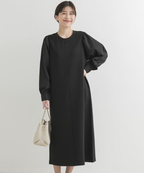 URBAN RESEARCH DOORS/アーバンリサーチ ドアーズ ボリュームスリーブドッキングワンピース BLK×BLK M URBAN RESEARCH DOORS/アーバンリサーチ ドアーズ ボリュームスリーブドッキングワンピース BLK×BLK M