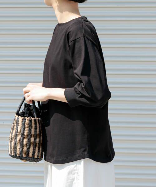 URBAN RESEARCH DOORS/アーバンリサーチ ドアーズ FORK & SPOON ハイツイストコットンギャザースリーブTシャツ BLACK 1 URBAN RESEARCH DOORS/アーバンリサーチ ドアーズ FORK & SPOON ハイツイストコットンギャザースリーブTシャツ BLACK 1