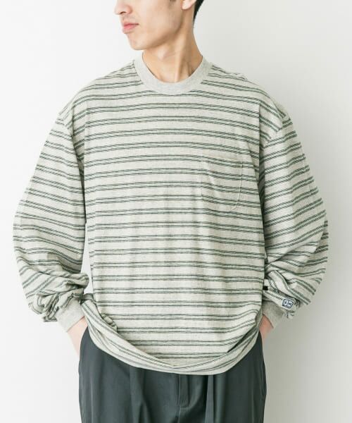 URBAN RESEARCH DOORS/アーバンリサーチ ドアーズ ENDS and MEANS Pocket Long-Sleeve Tee(Striped) AshGray ST L URBAN RESEARCH DOORS/アーバンリサーチ ドアーズ ENDS and MEANS Pocket Long-Sleeve Tee(Striped) AshGray ST L