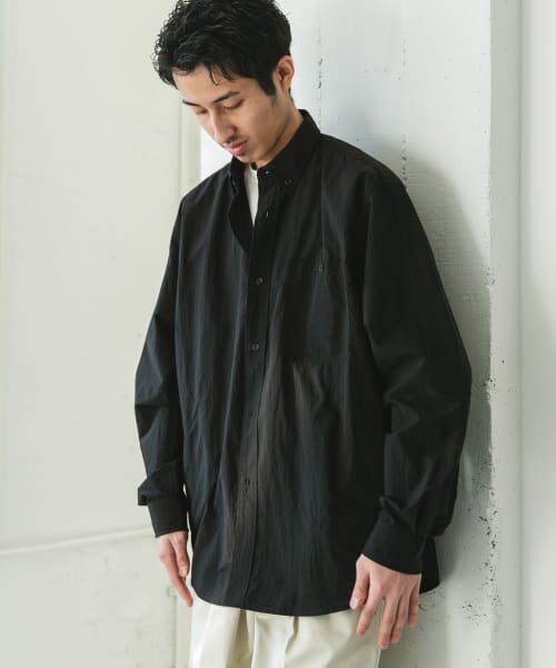 URBAN RESEARCH DOORS/アーバンリサーチ ドアーズ ナイロンタッサー ボタンダウンロングスリーブシャツ BLACK M URBAN RESEARCH DOORS/アーバンリサーチ ドアーズ ナイロンタッサー ボタンダウンロングスリーブシャツ BLACK M