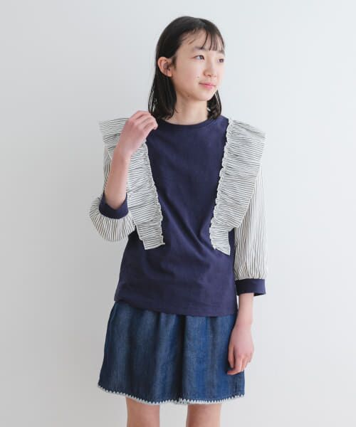 URBAN RESEARCH DOORS/アーバンリサーチ ドアーズ 『WEB/一部店舗限定』布帛ドッキングフリルカットソー(KIDS) NAVY 150 URBAN RESEARCH DOORS/アーバンリサーチ ドアーズ 『WEB/一部店舗限定』布帛ドッキングフリルカットソー(KIDS) NAVY 150