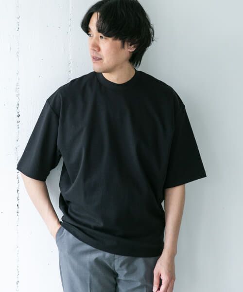 URBAN RESEARCH DOORS/アーバンリサーチ ドアーズ 『UR TECH』防汚ワイドテーパードTシャツ BLACK M URBAN RESEARCH DOORS/アーバンリサーチ ドアーズ 『UR TECH』防汚ワイドテーパードTシャツ BLACK M