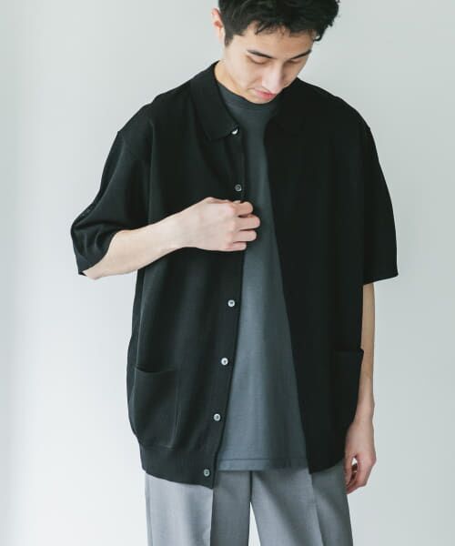 URBAN RESEARCH DOORS/アーバンリサーチ ドアーズ リネンライクショートスリーブシャツカーディガン BLACK L URBAN RESEARCH DOORS/アーバンリサーチ ドアーズ リネンライクショートスリーブシャツカーディガン BLACK L