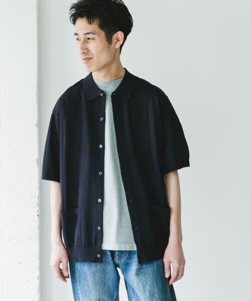 URBAN RESEARCH DOORS/アーバンリサーチ ドアーズ リネンライクショートスリーブシャツカーディガン NAVY L URBAN RESEARCH DOORS/アーバンリサーチ ドアーズ リネンライクショートスリーブシャツカーディガン NAVY L