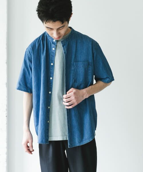 URBAN RESEARCH DOORS/アーバンリサーチ ドアーズ リネン混 デニムバンドショートスリーブシャツ USED L URBAN RESEARCH DOORS/アーバンリサーチ ドアーズ リネン混 デニムバンドショートスリーブシャツ USED L
