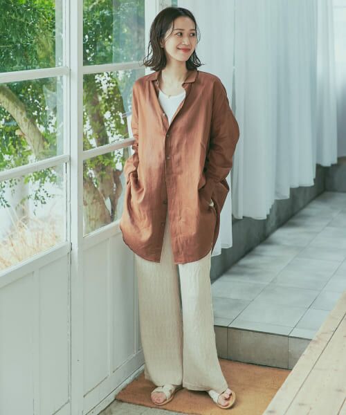 25SS新作　ラミーコットンビッグシャツ　ブラウン ◇DOORS◇ラミーコットンビックシャツ《BROWN》ドアーズ 2025SS