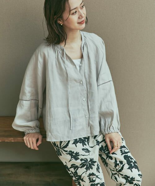 URBAN RESEARCH DOORS/アーバンリサーチ ドアーズ リネンハシゴレースブラウス GREIGE M URBAN RESEARCH DOORS/アーバンリサーチ ドアーズ リネンハシゴレースブラウス GREIGE M