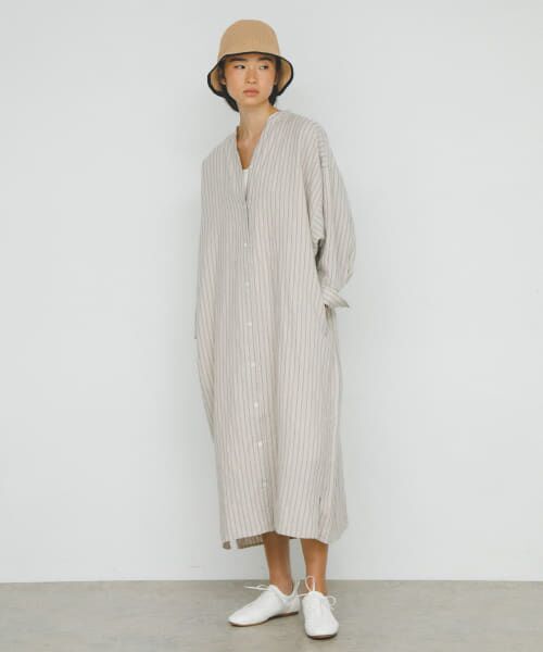 URBAN RESEARCH DOORS/アーバンリサーチ ドアーズ ラミーリネンストライプワンピース L.BEIGE M URBAN RESEARCH DOORS/アーバンリサーチ ドアーズ ラミーリネンストライプワンピース L.BEIGE M