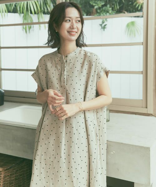 URBAN RESEARCH DOORS/アーバンリサーチ ドアーズ リネンドットフレアワンピース NATURAL M URBAN RESEARCH DOORS/アーバンリサーチ ドアーズ リネンドットフレアワンピース NATURAL M
