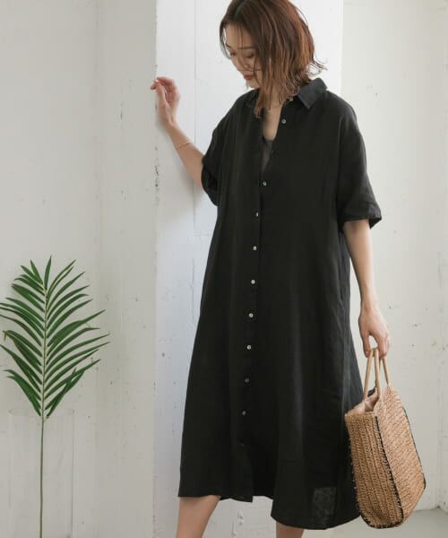 URBAN RESEARCH DOORS/アーバンリサーチ ドアーズ リネン半袖シャツワンピース BLACK M URBAN RESEARCH DOORS/アーバンリサーチ ドアーズ リネン半袖シャツワンピース BLACK M