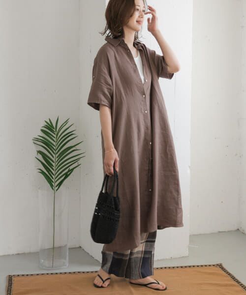 URBAN RESEARCH DOORS/アーバンリサーチ ドアーズ リネン半袖シャツワンピース BROWN M URBAN RESEARCH DOORS/アーバンリサーチ ドアーズ リネン半袖シャツワンピース BROWN M