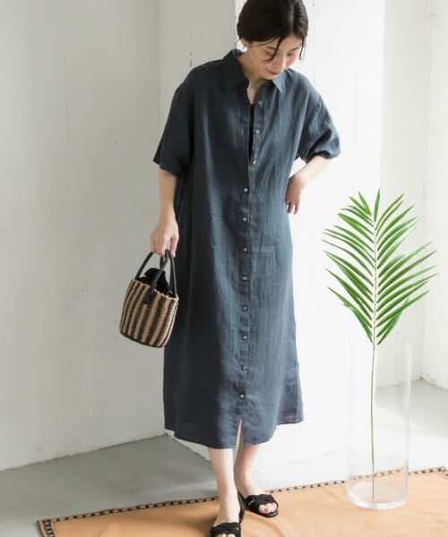 URBAN RESEARCH DOORS/アーバンリサーチ ドアーズ リネン半袖シャツワンピース NAVY M URBAN RESEARCH DOORS/アーバンリサーチ ドアーズ リネン半袖シャツワンピース NAVY M