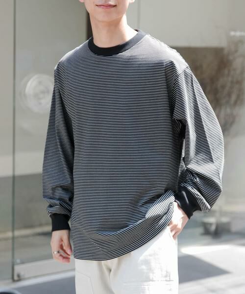 URBAN RESEARCH DOORS / アーバンリサーチ ドアーズ Tシャツ | FORK&SPOON プレーティングボーダーロングスリーブTシャツ(ブラック系その他)