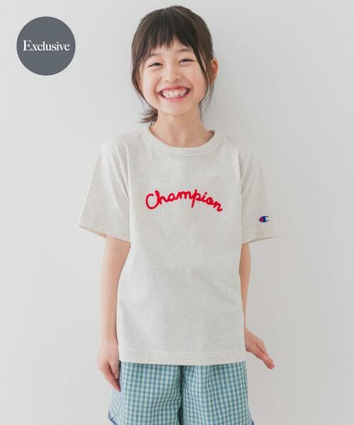 URBAN RESEARCH DOORS / アーバンリサーチ ドアーズ トップス | 『別注』Champion×DOOORS チェーンステッチロゴTシャツ(KIDS)(ベージュ系その他)